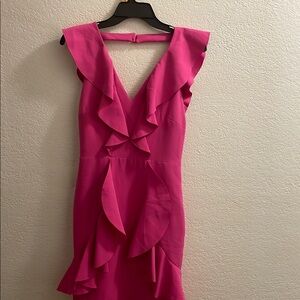 Laundry By Shelli Segal Pink Asymmetrical Ruffled Sheath Mini Dress